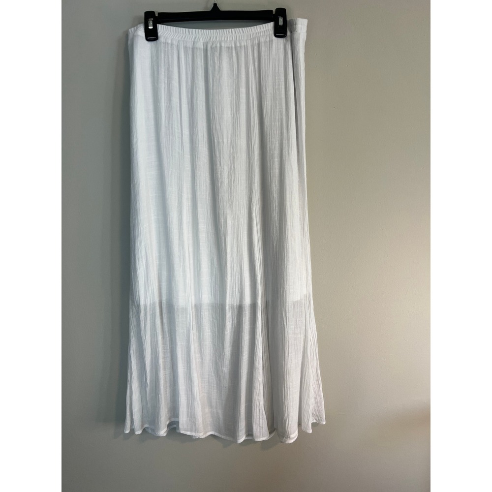 New Directions White Crinkle Gauze Maxi Skirt Elastic Waist Lined Large